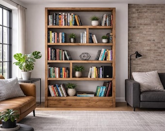 Rustic Bookcase | Industrial Reclaimed Shelf Unit | Scaffold Board Style Shelving | Solid Wood Bookshelves