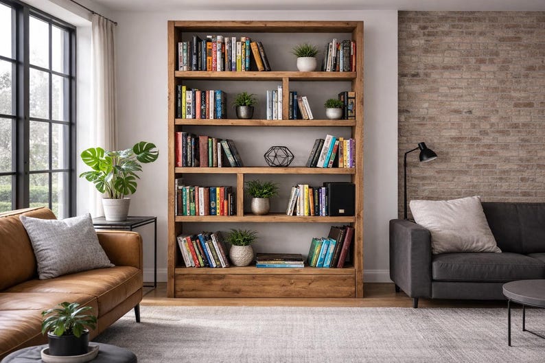Rustic Bookcase | Industrial Reclaimed Shelf Unit | Scaffold Board Style Shelving | Solid Wood Bookshelves image 1