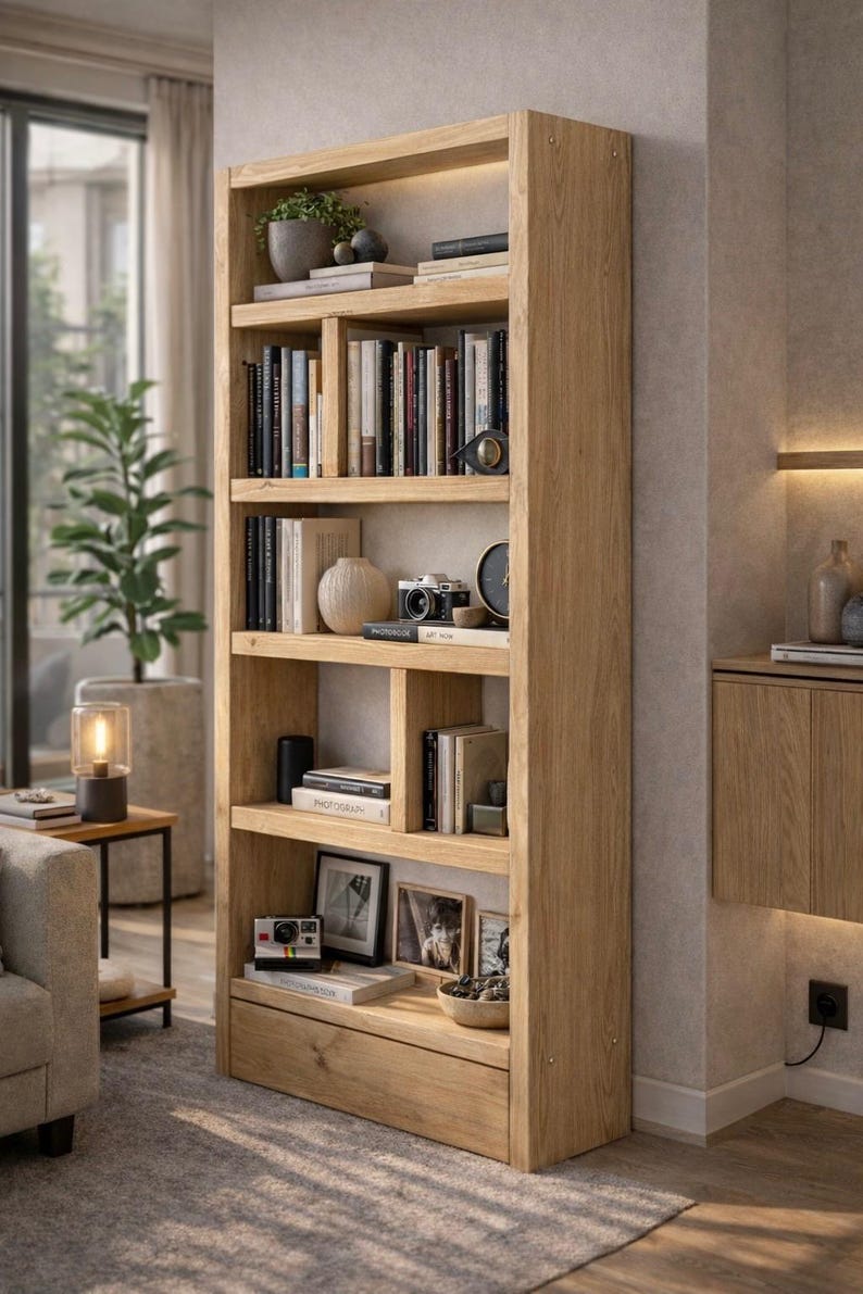 Rustic Bookcase | Industrial Reclaimed Shelf Unit | Scaffold Board Style Shelving | Solid Wood Bookshelves image 13