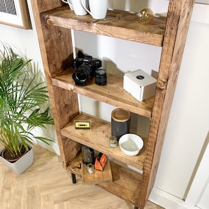 Rustic Bookcase with Steel Tube Legs, Solid Wooden Bookshelves, Reclaimed Scaffold Board Style Shelving Unit image 3