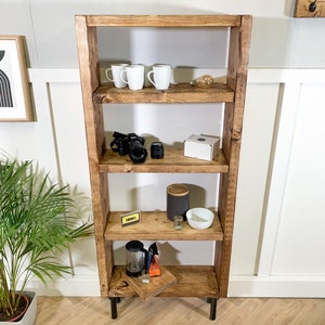 Rustic Bookcase with Steel Tube Legs, Solid Wooden Bookshelves, Reclaimed Scaffold Board Style Shelving Unit image 8