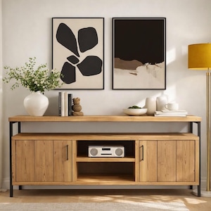 Industrial Solid Wood Sideboard: Steel Frame Media Console