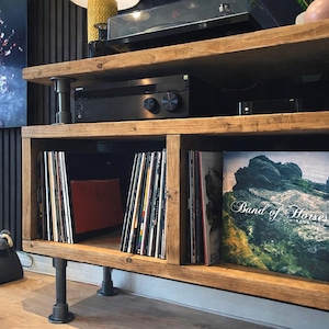 Industrial Record Player Stand: Rustic Reclaimed Wood Vinyl Storage afbeelding 2