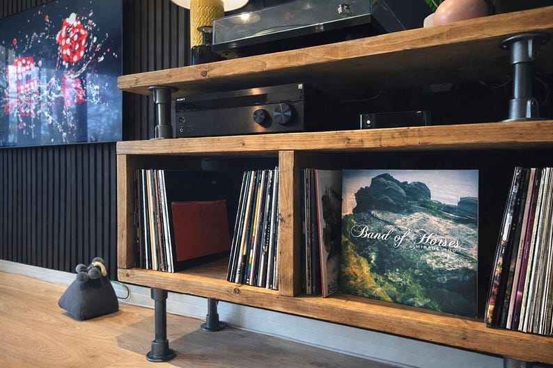 Industrial Record Player Stand: Rustic Reclaimed Wood Vinyl Storage afbeelding 2