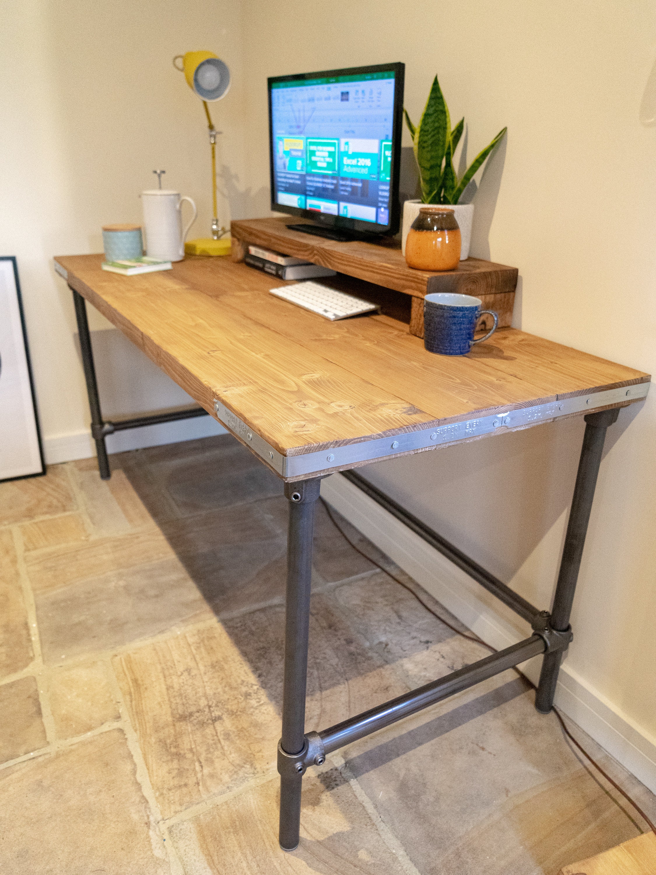 Scaffold Desk Riser Rustic Scaffold Board Desk & Monitor Riser Shelf on Steel Tube Legs ...