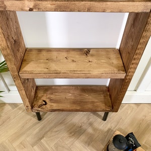 Rustic Bookcase with Steel Tube Legs, Solid Wooden Bookshelves, Reclaimed Scaffold Board Style Shelving Unit image 5