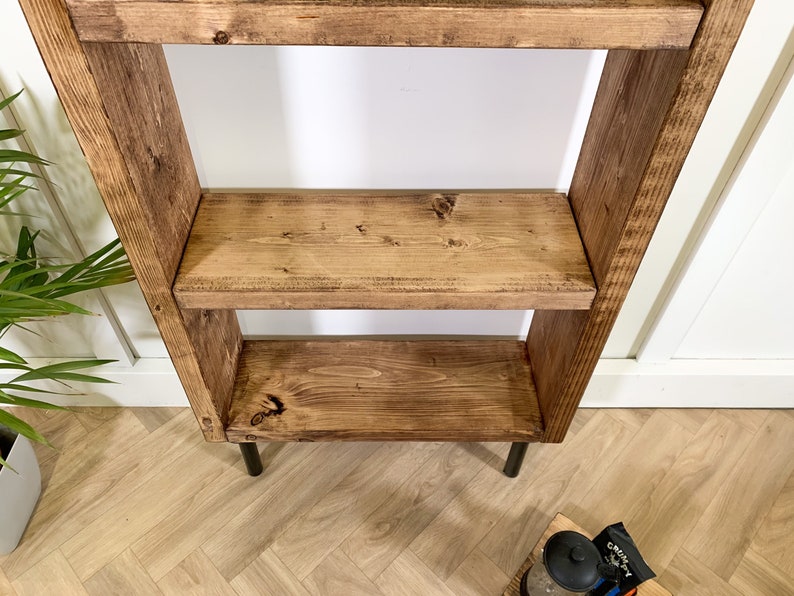 Rustic Bookcase with Steel Tube Legs, Solid Wooden Bookshelves, Reclaimed Scaffold Board Style Shelving Unit image 5