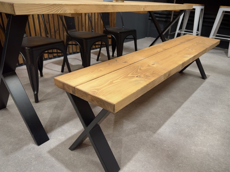 Rustic Dining Table & Bench Set on X Frame Legs Etsy UK