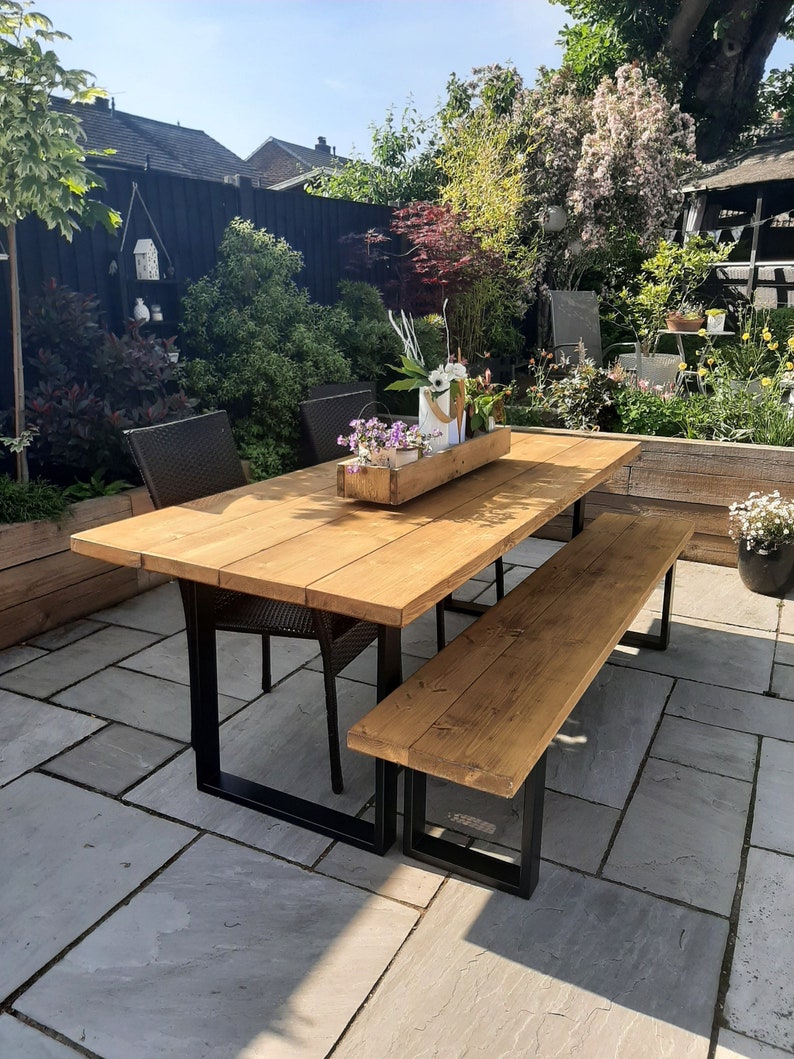 Rustic Outdoor Dining Table and Bench Reclaimed Solid Wood Etsy UK