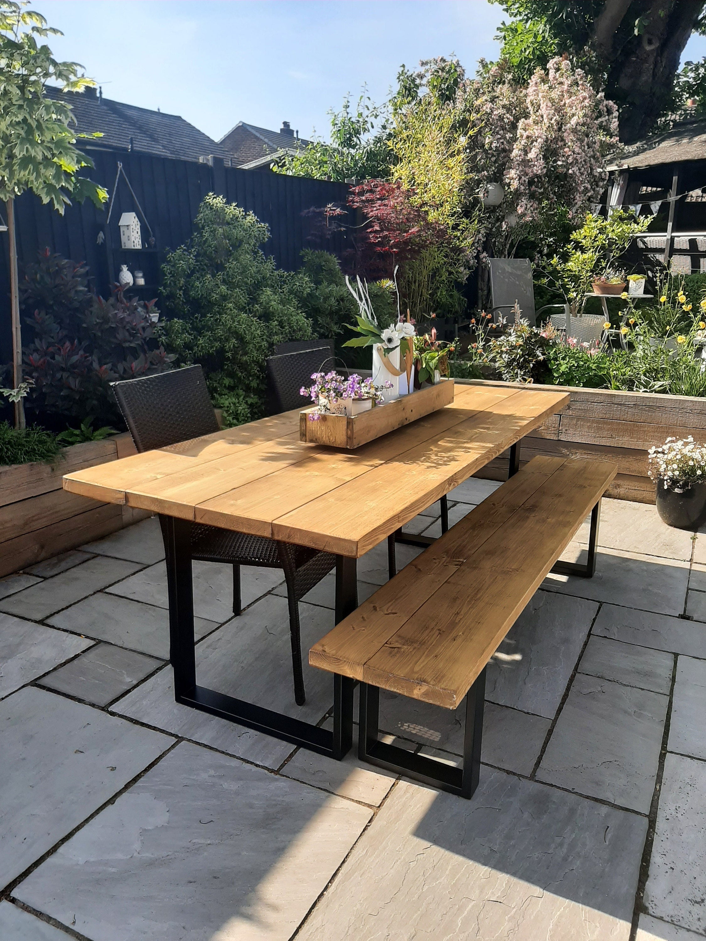 Rudyard Kipling Prehistorisch Kan worden berekend Rustic Outdoor Dining Table and Bench Reclaimed Solid Wood - Etsy