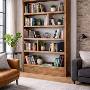 Rustic Bookcase | Industrial Reclaimed Shelf Unit | Scaffold Board Style Shelving | Solid Wood Bookshelves image 9