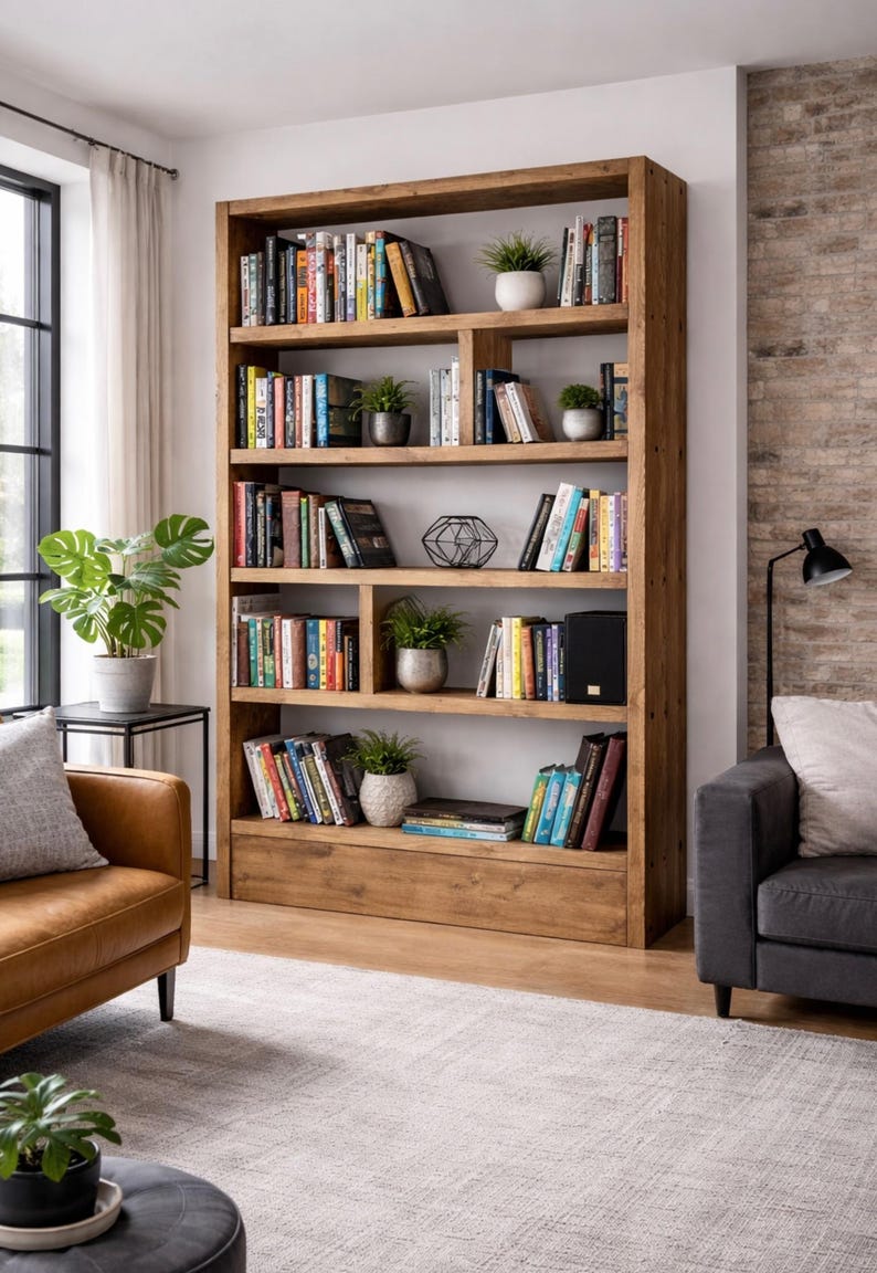 Rustic Bookcase | Industrial Reclaimed Shelf Unit | Scaffold Board Style Shelving | Solid Wood Bookshelves image 9