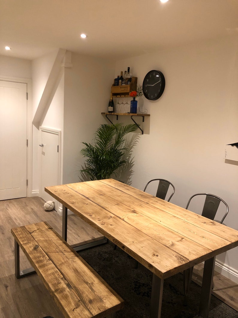 Industrial Scaffold Board Dining Table & Bench Set on Square Etsy