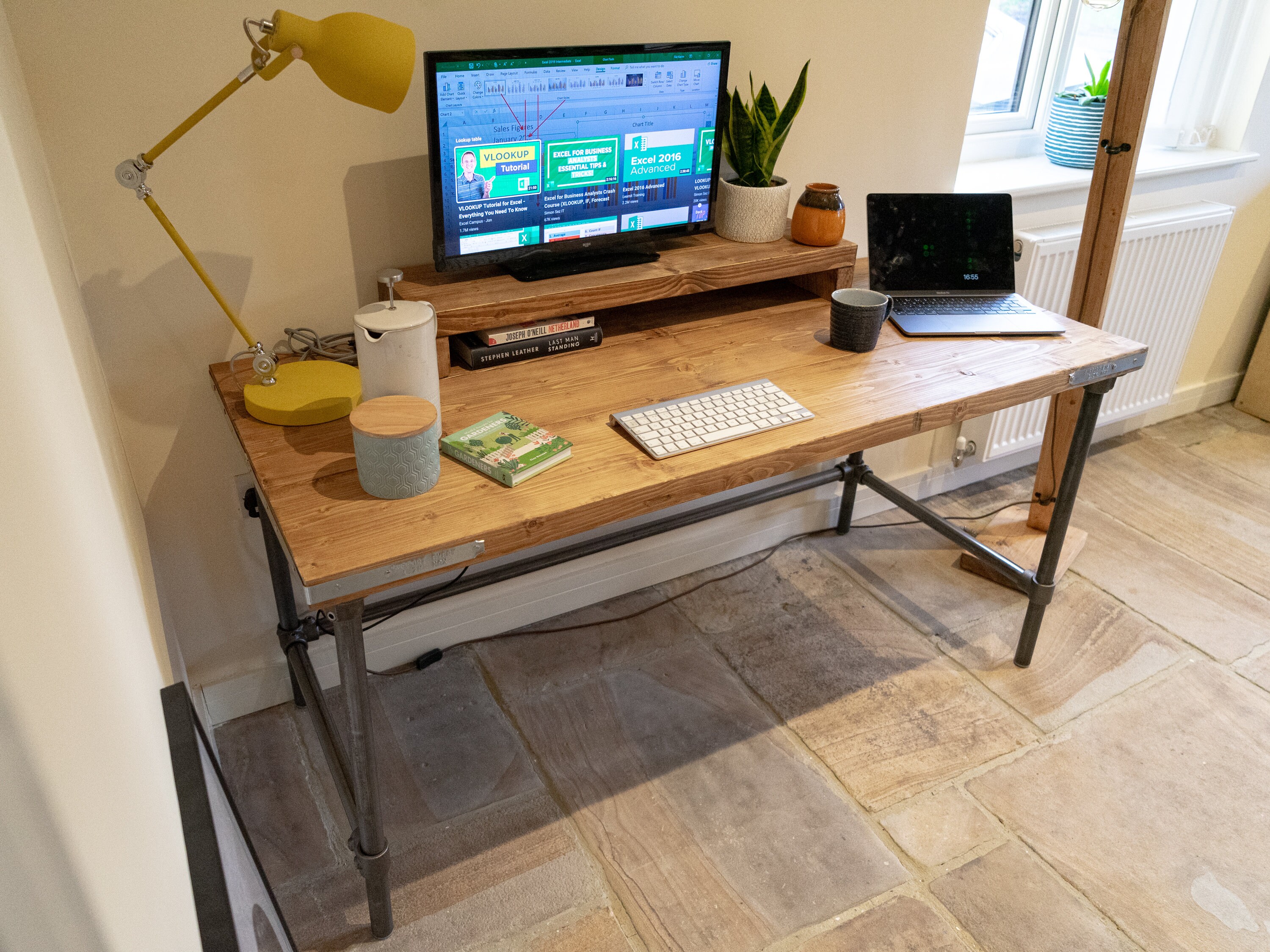 Scaffold Desk Riser Rustic Scaffold Board Desk & Monitor Riser Shelf on Steel Tube Legs ...