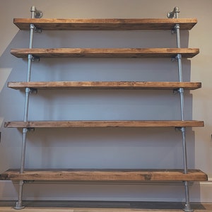 Industrial Style Bookcase Scaffold Board on Steel Tube, Reclaimed, Wooden Shelf Unit