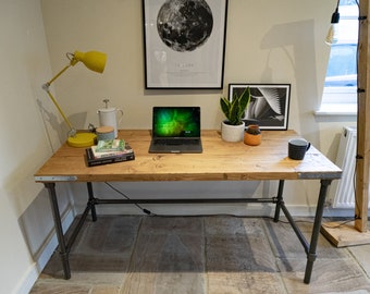 Rustic Scaffold Board Desk on Steel Tube Legs, Industrial Reclaimed Style