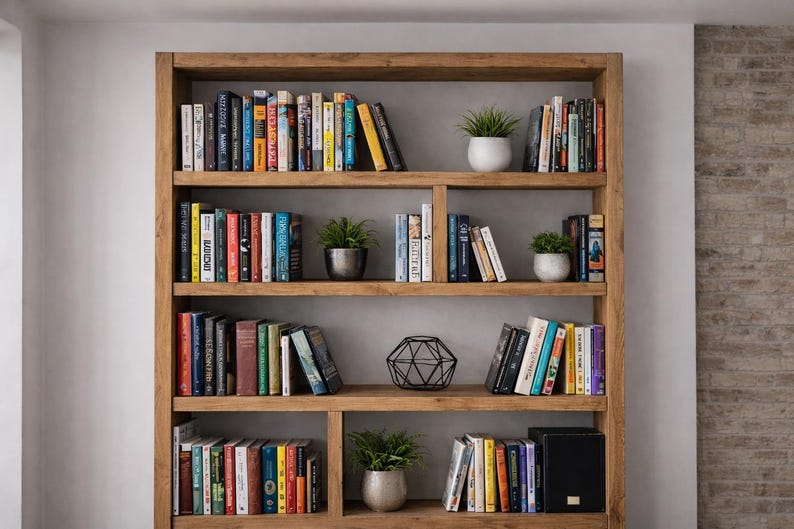 Rustic Bookcase | Industrial Reclaimed Shelf Unit | Scaffold Board Style Shelving | Solid Wood Bookshelves image 7