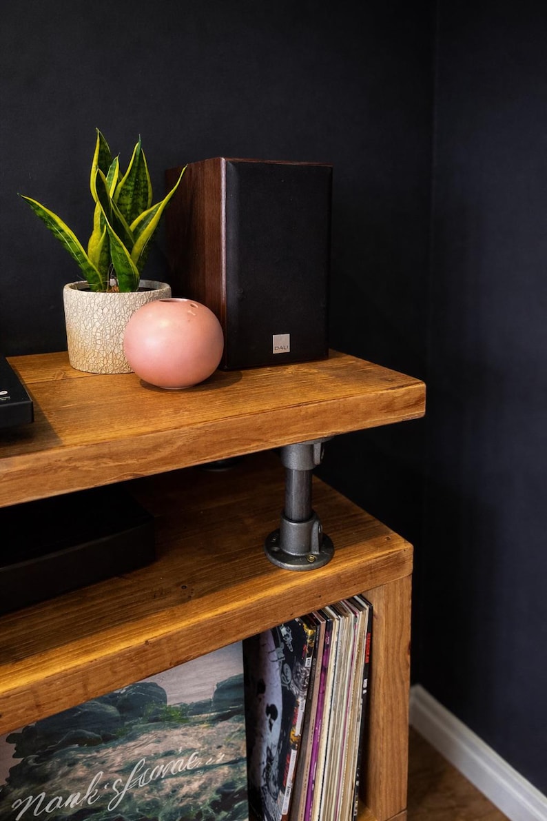 Industrial Record Player Stand: Rustic Reclaimed Wood Vinyl Storage afbeelding 10