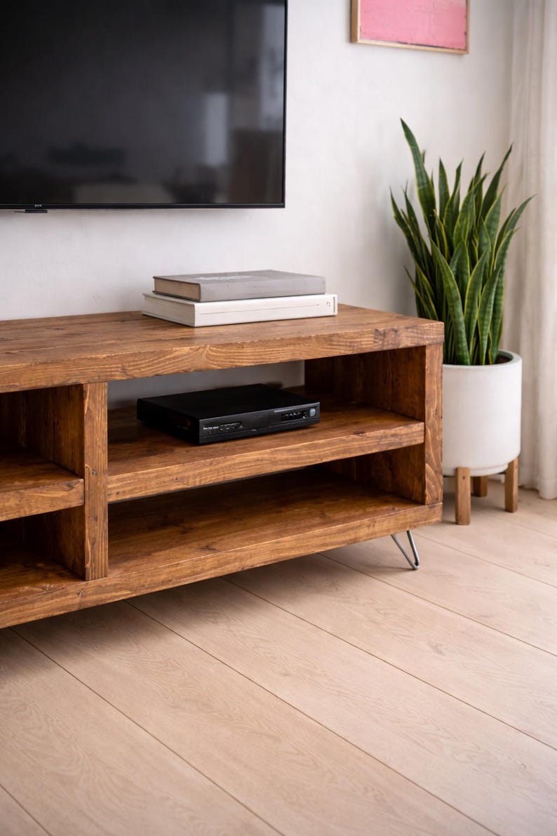 Solid Wood TV Unit: Industrial Cabinet on Hairpin Legs image 3