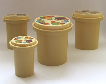 Vintage 80er Jahre Vorratsdosen Set: Blumendekoration, 4er Set