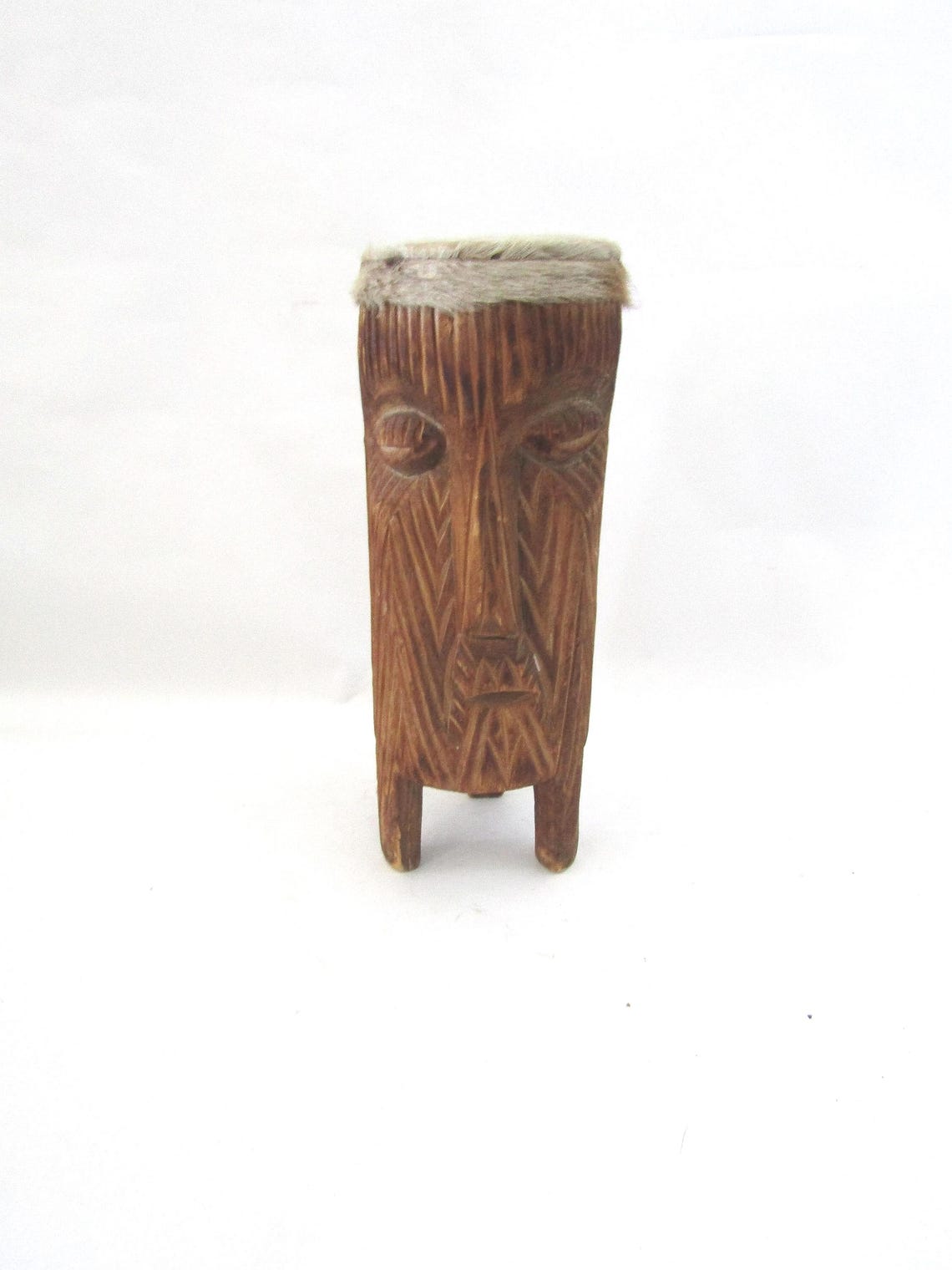 Vintage Wood Face Drum, African Tribal Musical Instrument, foto 1 di 5