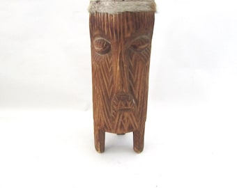 Vintage Wood Face Drum, African Tribal Musical Instrument