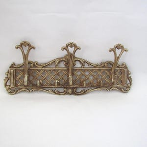 Mid Century Brass Wall Mounted Hook Rack: Antique Iron Hooks