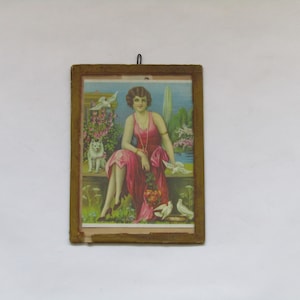 lithograph woman, Antique lithograph, Vintage lithography, lithograph, lithography art, small wall art, Greek small framed chromolithograph