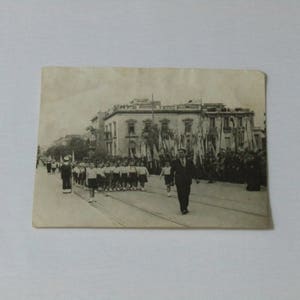 Black and white photo, Antique photo, antique school parade photo, antique black and white photo of  a Greek school parade 1950&#39;s