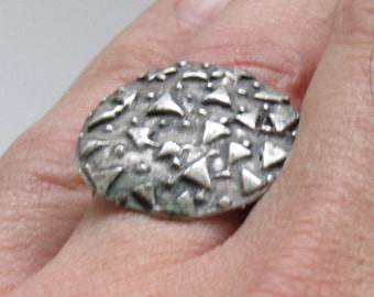 Vintage Brutalist Sterling Silver Ring: Geometric Modernist Design