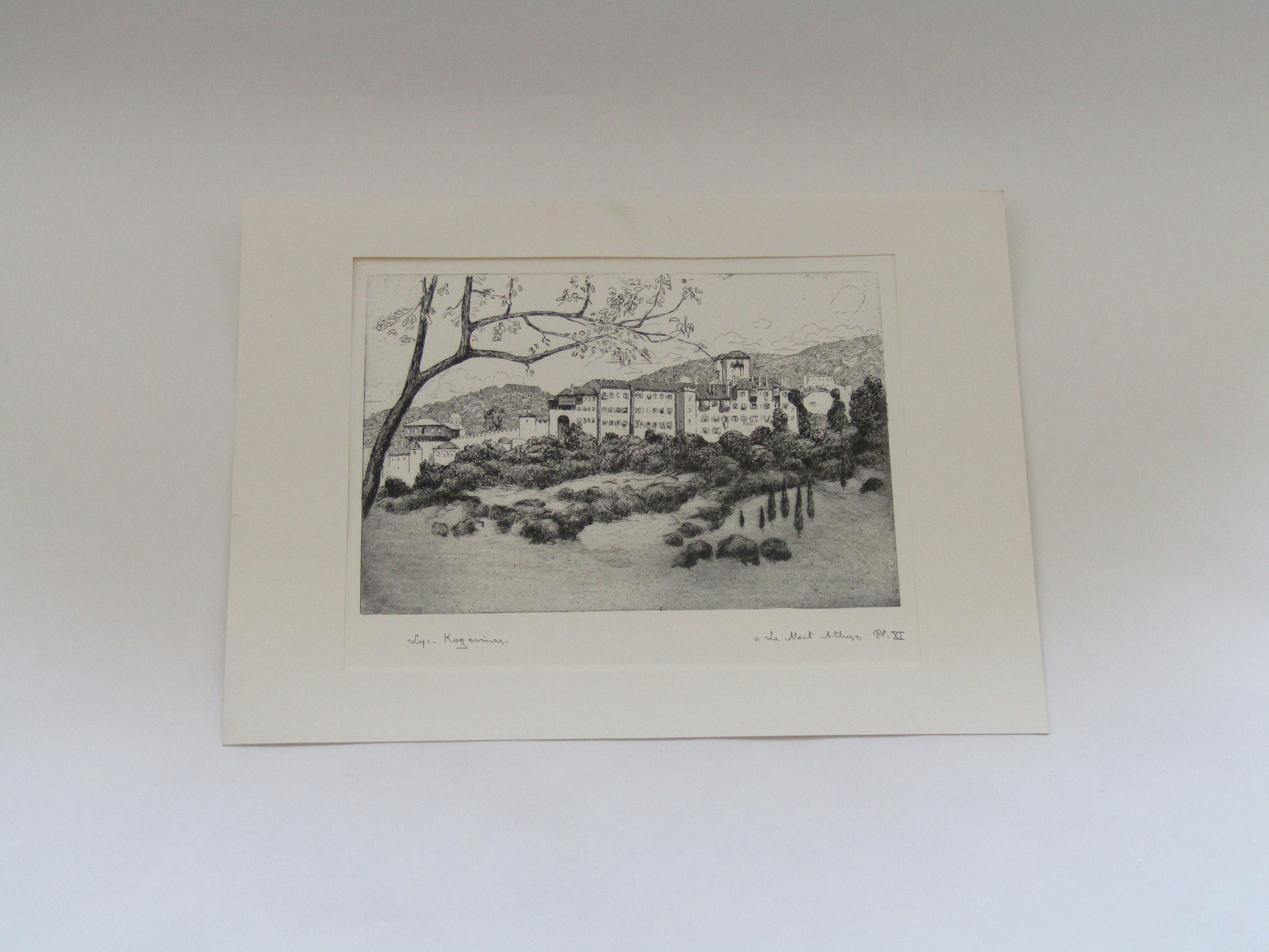 Lykourgos Kogevinas art - Greek lithography art - vintage wall art - Mount Athos - Holy and Great Monastery of Vatopedi - vintage art wall