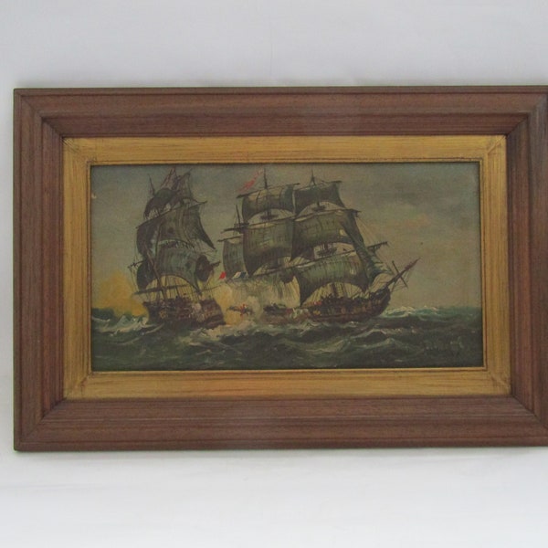 schip schilderij slag, schilderij schip oorlog, schepen schilderij, vintage schilderij op canvas, origineel schilderij, schilderij schip oorlog, schilderij canvas