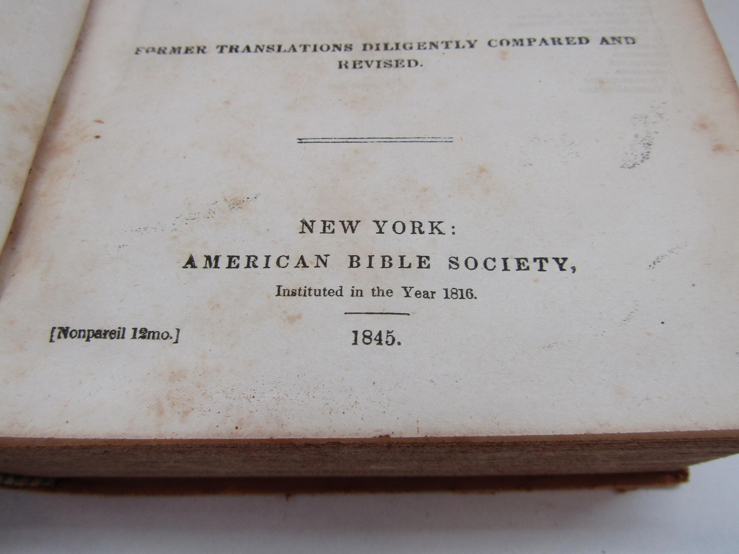 1845 Antique Holy Bible: American Bible Society, Leather