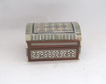 Vintage Marquetry Jewelry Box: Handmade Middle Eastern Wood Ring Box