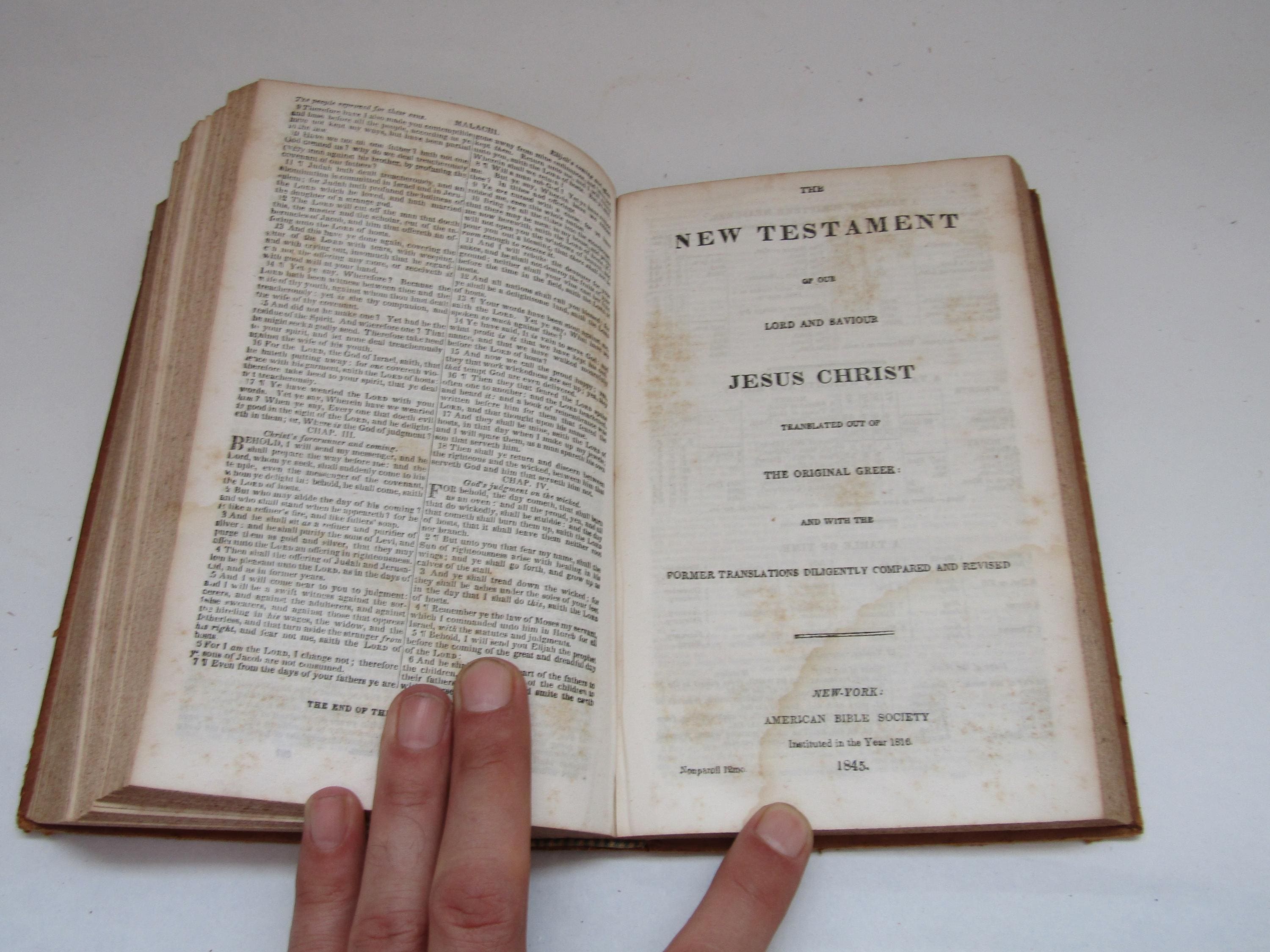 1845 Antique Holy Bible: American Bible Society, Leather