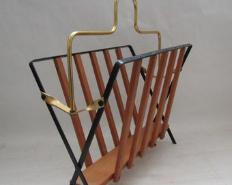 Vintage Art Deco Metal Magazine Holder: Office Living Room Decor