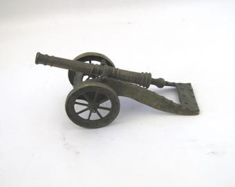 Ancien 1900 Jouet Important Canon En Bois Plaque Déposé 36 Cm