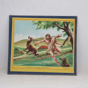 gráfico de pared de la escuela educativa, Hércules, Pista de Ceryneia, Ciervo, escuela vintage, Mitología griega, tercer trabajo de Hércules, decoración de pared vintage