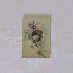 1910&#39;s colored French antique lady postcard, French vintage postcard, Antique postcard, woman theme postcard, collectible postcard!