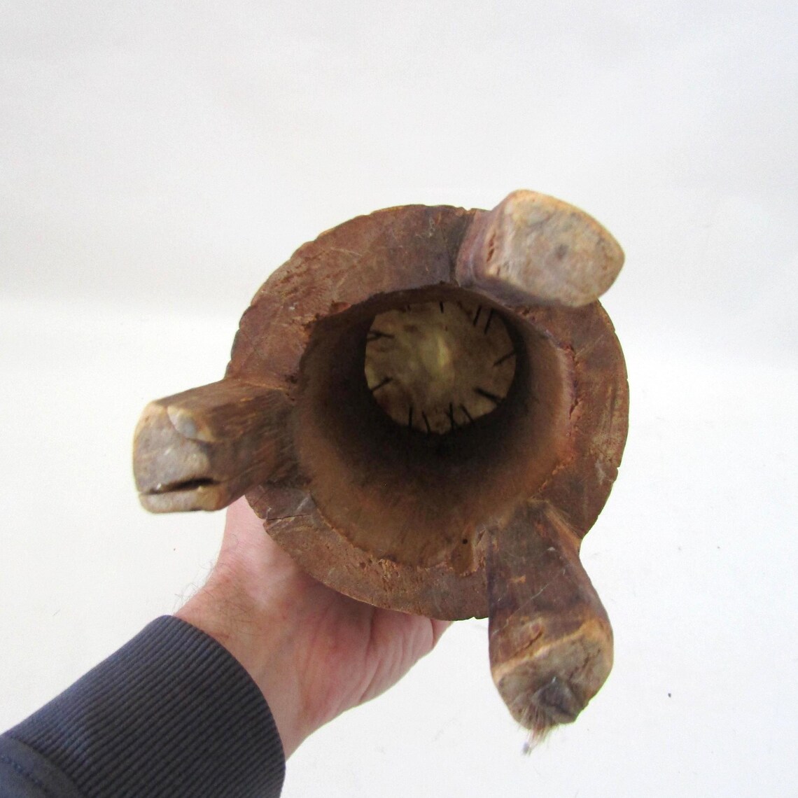 Vintage Wood Face Drum, African Tribal Musical Instrument, foto 4 di 5