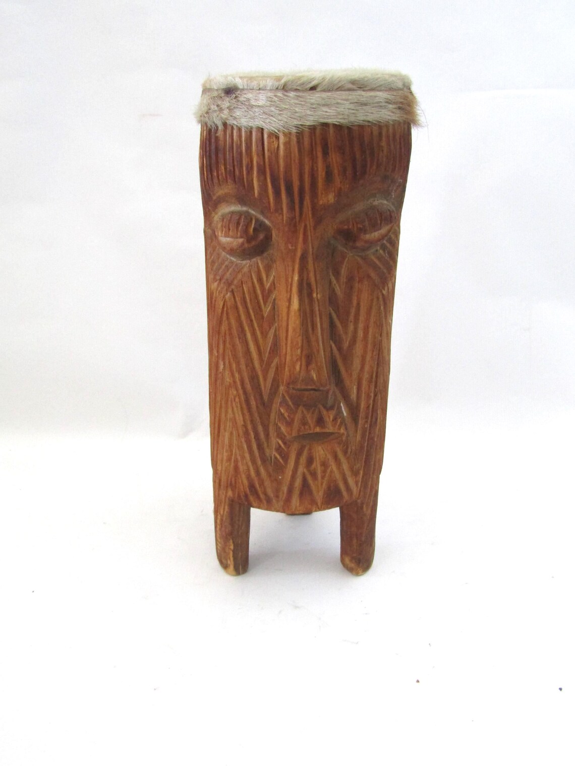 Vintage Wood Face Drum, African Tribal Musical Instrument, foto 2 di 5