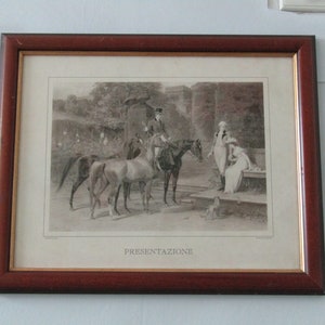 Horse riding gravure, vintage framed  gravure, Italian gravure, gravure, framed gravure, gravure art, vintage wall decor, horse riding image
