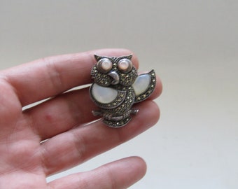 large owl brooch pin - sterling silver owl brooch - owl Brooch vintage - owl brooch Pin - antique brooch for women - silver owl brooch pin