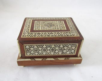 Middle Eastern, handmade, animal bone and mother of pearl mosaic, cigarettes holder