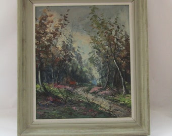 forest painting, forest painting on canvas - original painting - antique painting - vintage wall art - wall hanging art - old painting