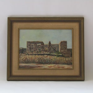 ruinas vintage pintura sobre cartón, pintura original, pintura de ruinas griegas, arte mural ruinas, arte colgante de pared, pintura de ruinas enmarcadas