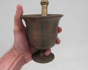 old iron brass Greek mortar and pestle medical tool or spice grinder, antique brass mortar and pestle, antique solid brass mortar and pestle