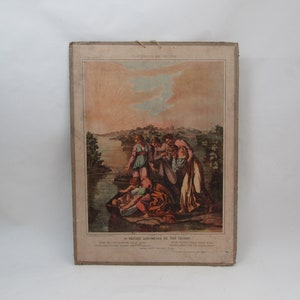 French educational school wall chart, Moses rescued from the flood, vintage school, vintage school chart, wall decor, nursery decor, Moses