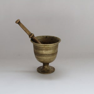 old iron brass mortar and pestle, medical tool or spice grinder. kitchen decor, vintage spice grinder, antique mortar and pestle