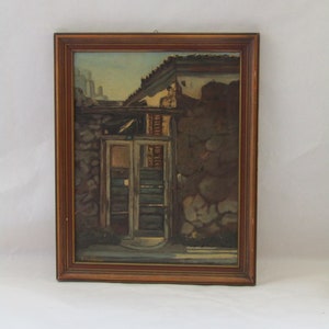 cuadro enmarcado sobre cartulina, cuadro vintage, cuadro retro, cuadro retro enmarcado, cuadro antiguo, para pared, cuadro de casa antigua